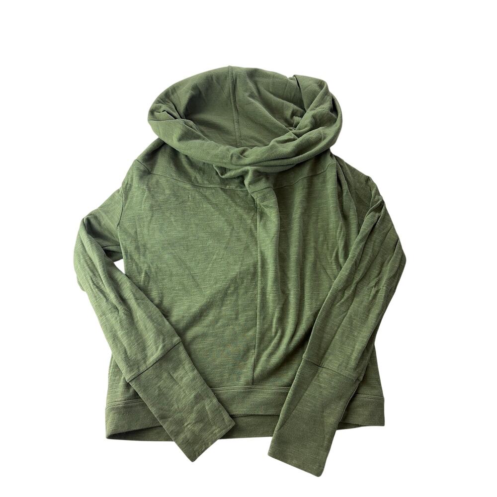Lucy Pullover Womens S Cowl Neck Long Sleeve Slub Knit Olive Green Relaxed Shirt
